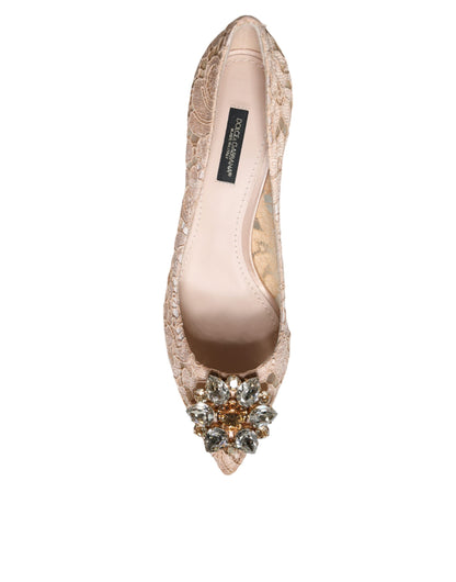 Dolce & Gabbana Beige Taormina Lace Crystal Heels Pumps Shoes