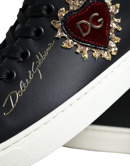 Dolce & Gabbana Black Portofino Sacred Heart Sneakers Shoes