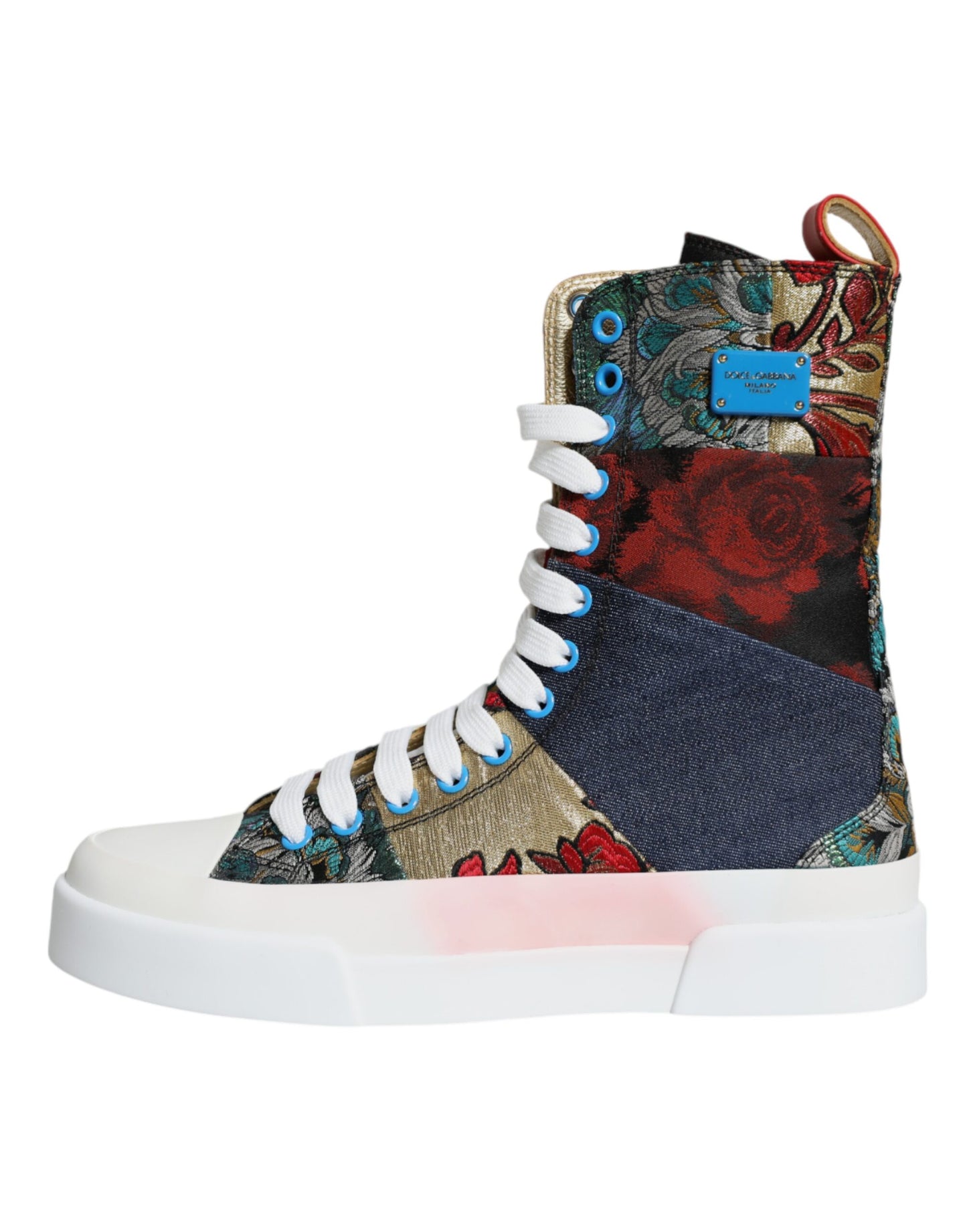 Dolce & Gabbana Multicolor Patchwork Logo High Top Sneakers Shoes