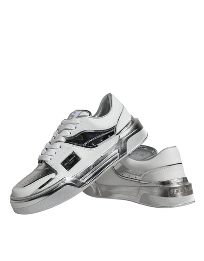 Dolce & Gabbana White Silver Leather Low Top Sneakers Shoes