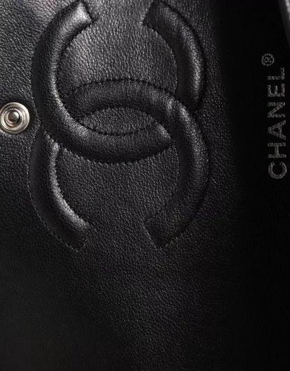 Chanel Black Caviar Medium Classic Double Flap Shoulder Quilted Silver Bag