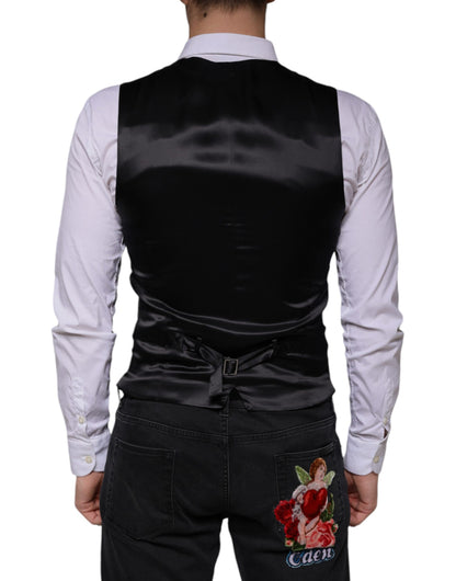 Dolce & Gabbana Black Wool Waistcoat Dress Formal Vest