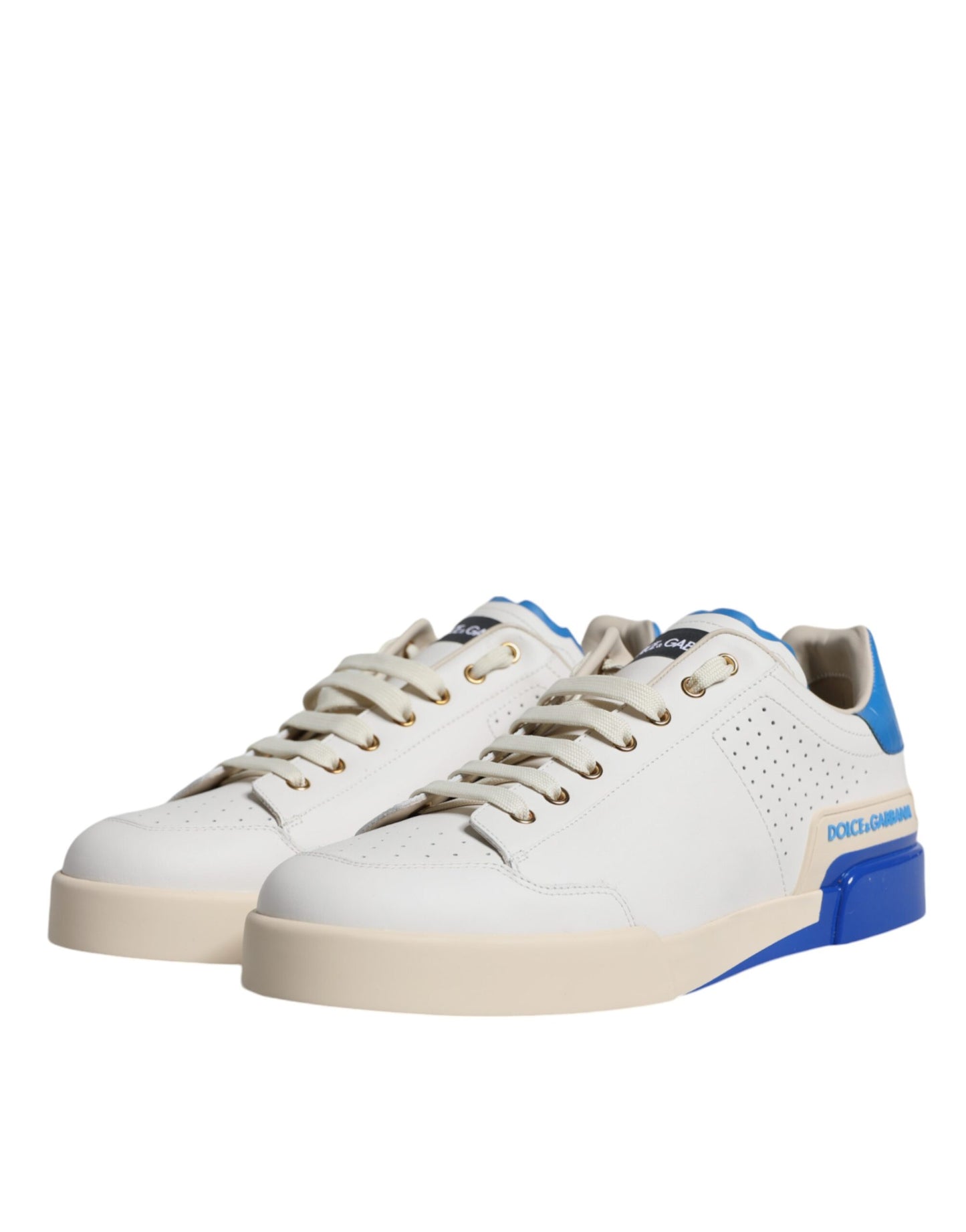 Dolce & Gabbana White Blue Perforated Low Top Sneakers Shoes