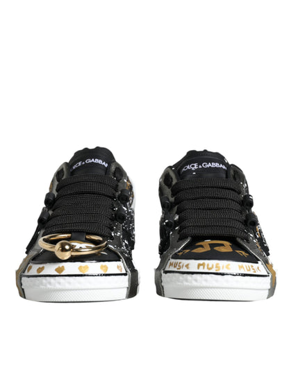 Dolce & Gabbana Black White Portofino Low Top Sneakers Shoes