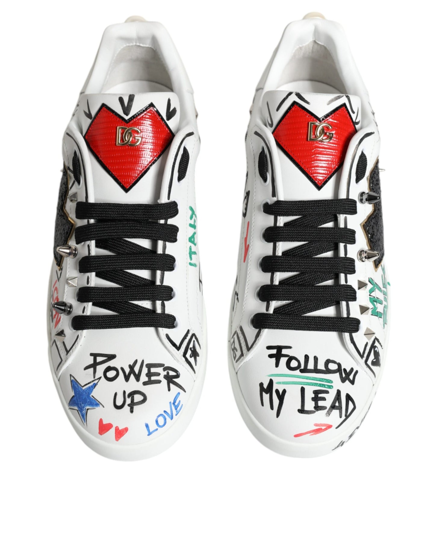 Dolce & Gabbana White Heart Studded Low Top Sneakers Shoes