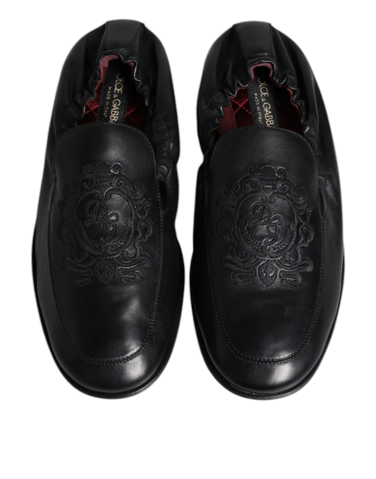 Dolce & Gabbana Black Logo Embroidered Leather Loafer Men Dress Shoes