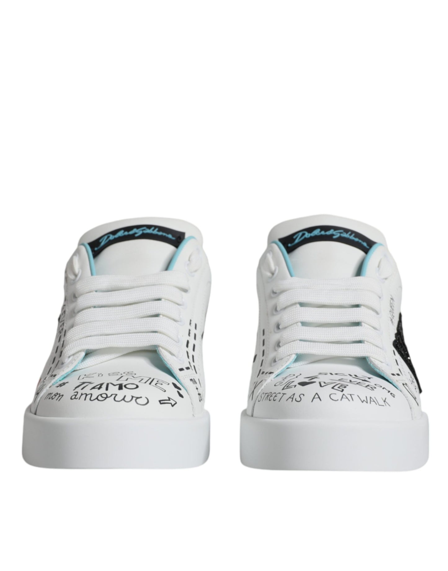 Dolce & Gabbana White Portofino Leather Low Top Sneaker Shoes