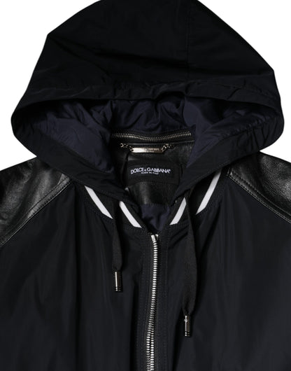 Dolce & Gabbana Black Hooded Full Zip Men Bomber Jacket