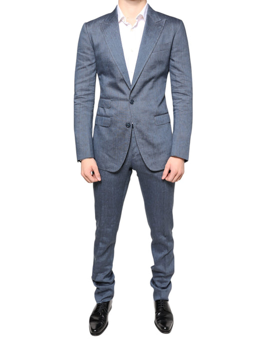 Dolce & Gabbana Light Blue Linen 2 Piece Single Breasted Suit