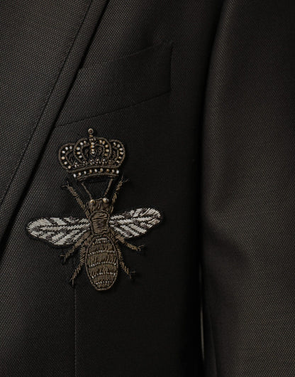 Dolce & Gabbana Black Bee Wool Single Breasted Formal Blazer