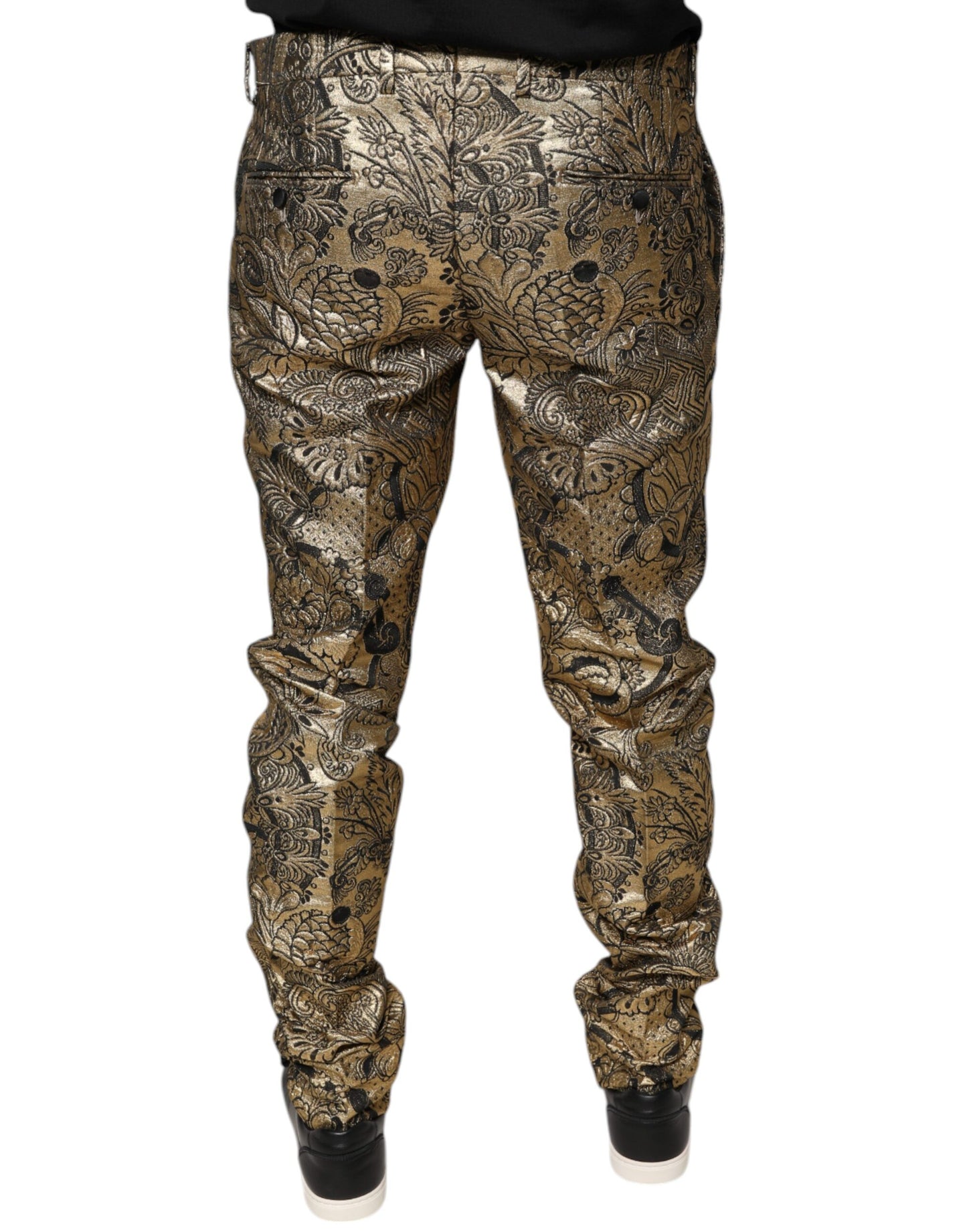 Dolce & Gabbana Gold Floral Jacquard Men Dress Pants