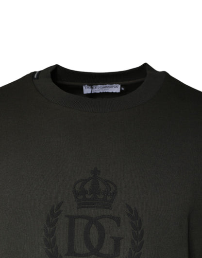 Dolce & Gabbana Army Green Crown Cotton Sweatshirt Sweater