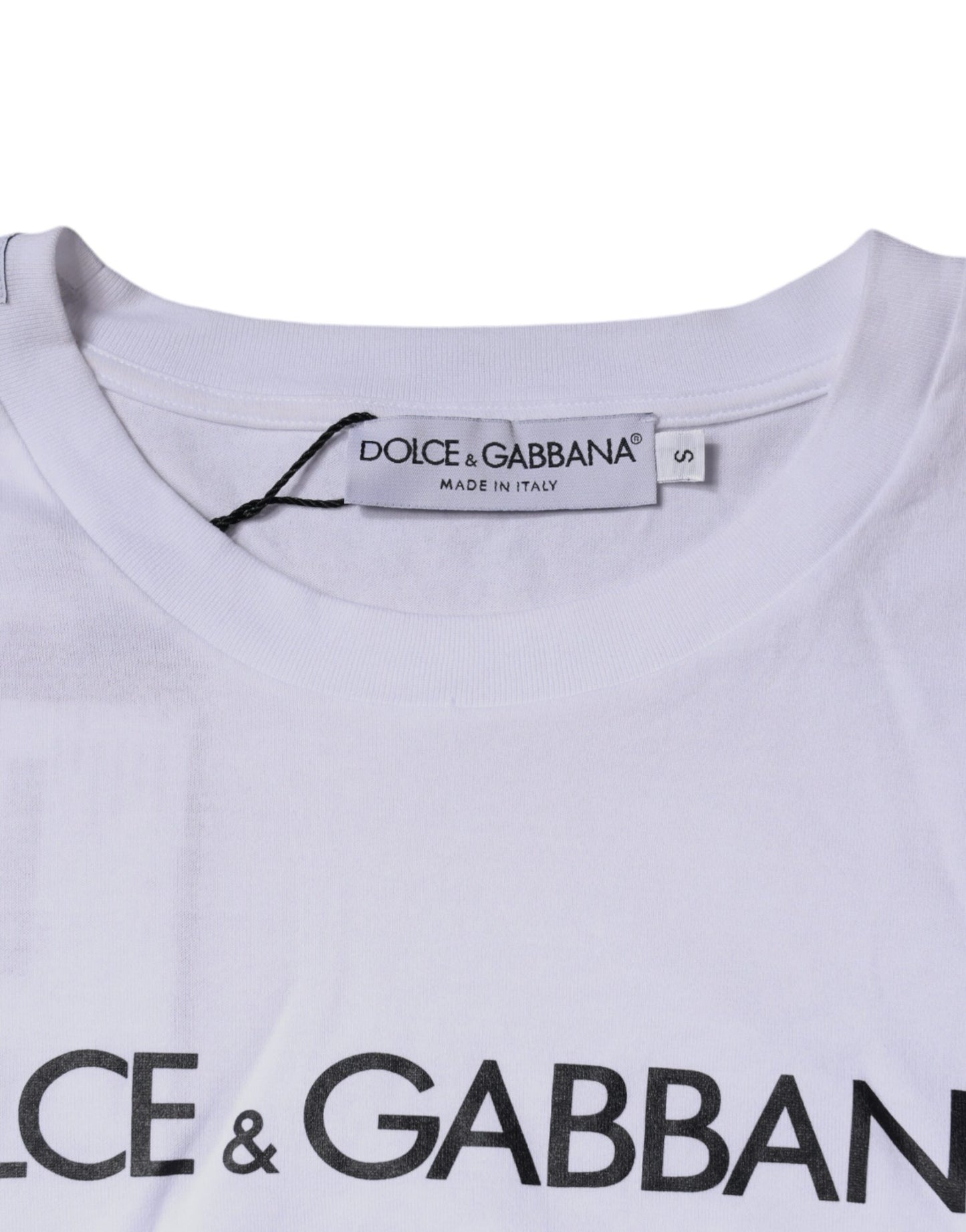 Dolce & Gabbana White Logo Print Cotton Crew Neck T-shirt