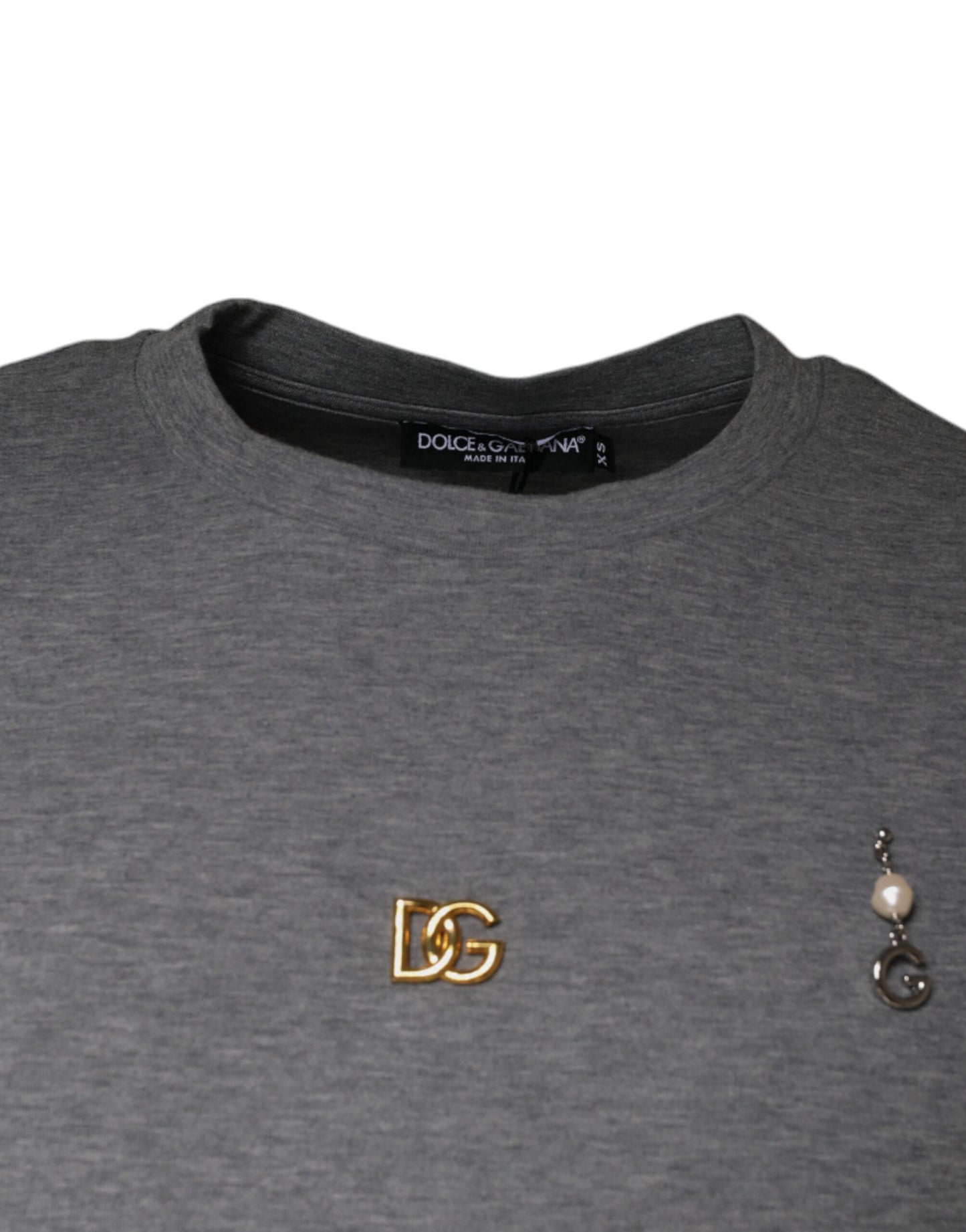 Dolce & Gabbana Gray Cotton Blend Embellished Tee T-shirt