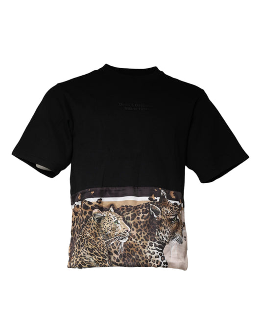 Dolce & Gabbana Black Leopard Cotton Short Sleeves T-shirt