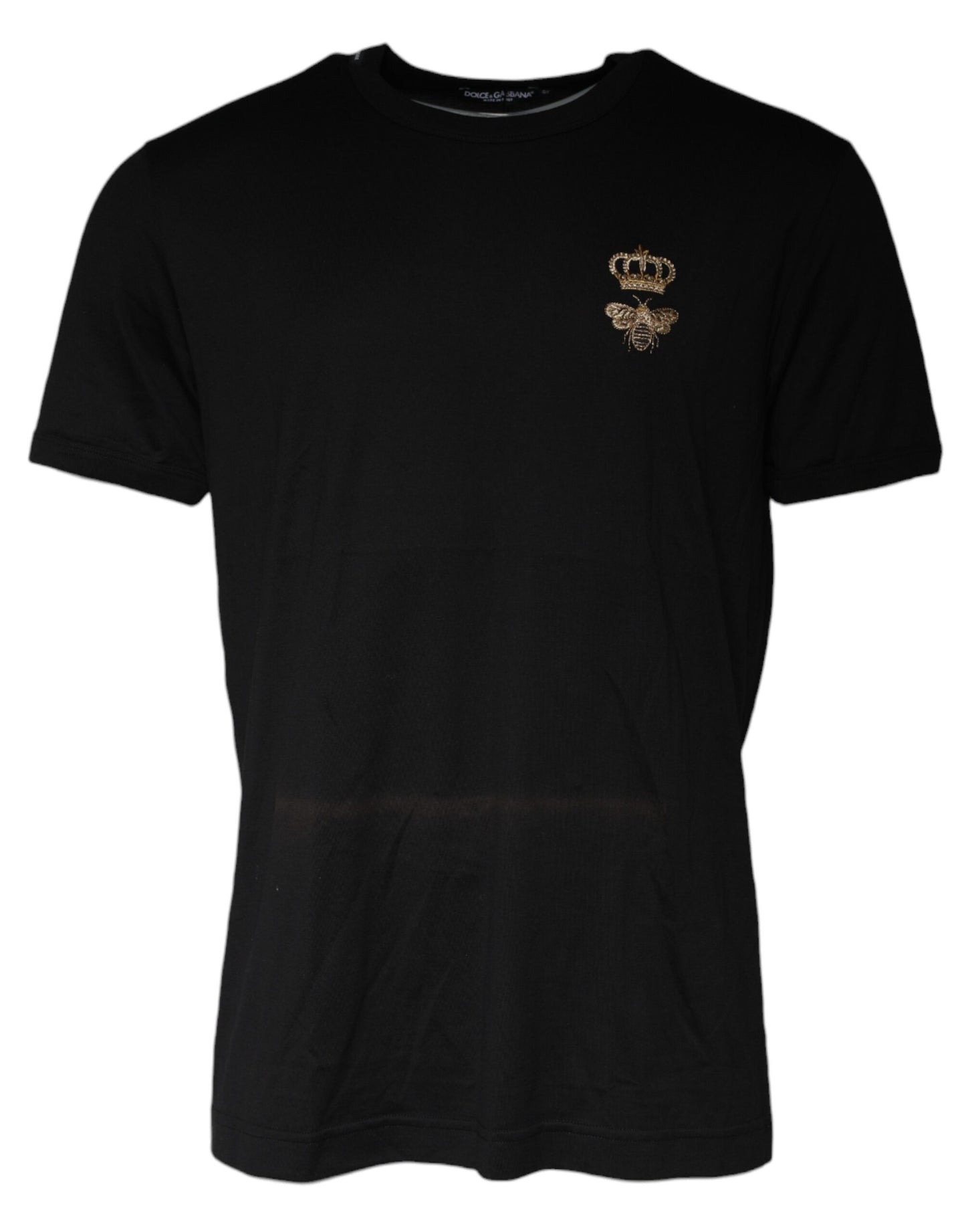 Dolce & Gabbana Black Bee Crown Cotton Crew Neck T-shirt