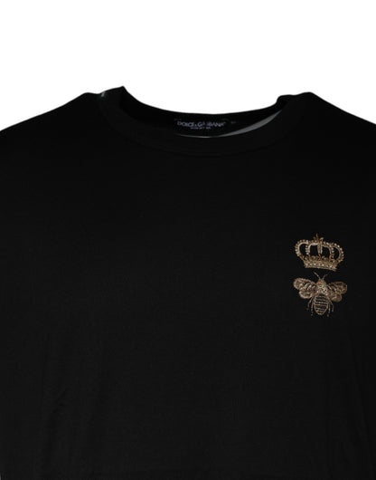 Dolce & Gabbana Black Bee Crown Cotton Crew Neck T-shirt