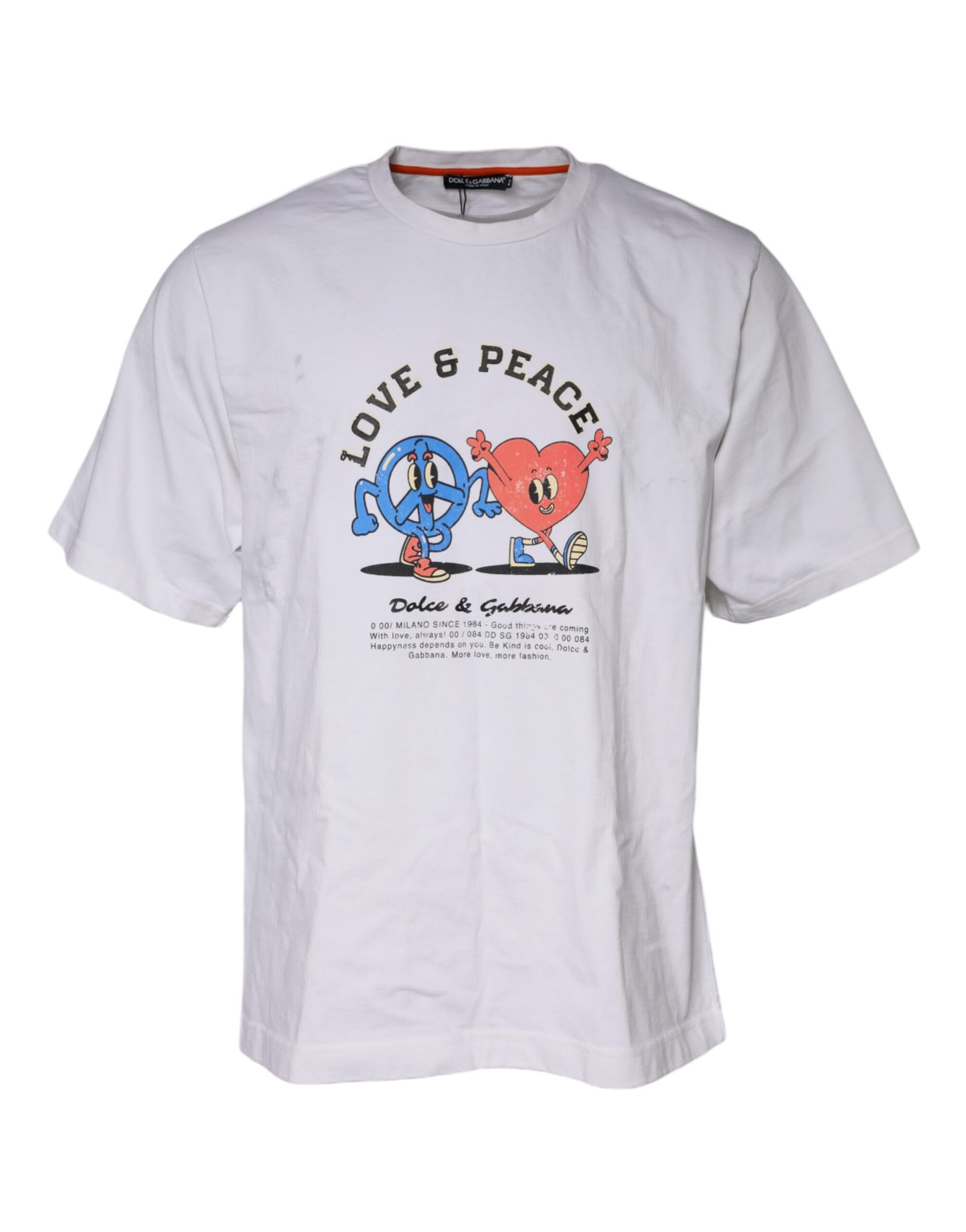 Dolce & Gabbana White Love & Peace Cotton Round Neck T-shirt