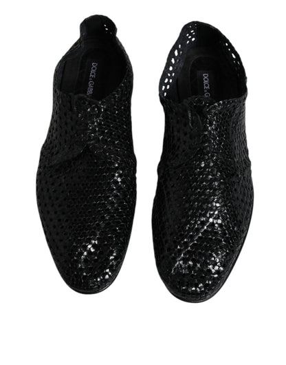 Dolce & Gabbana Black Woven Leather Lave Up Derby Shoes