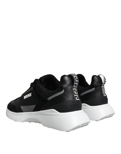 Versace Black Canvas Quad Fabric Medusa Low Top Sneaker Shoes