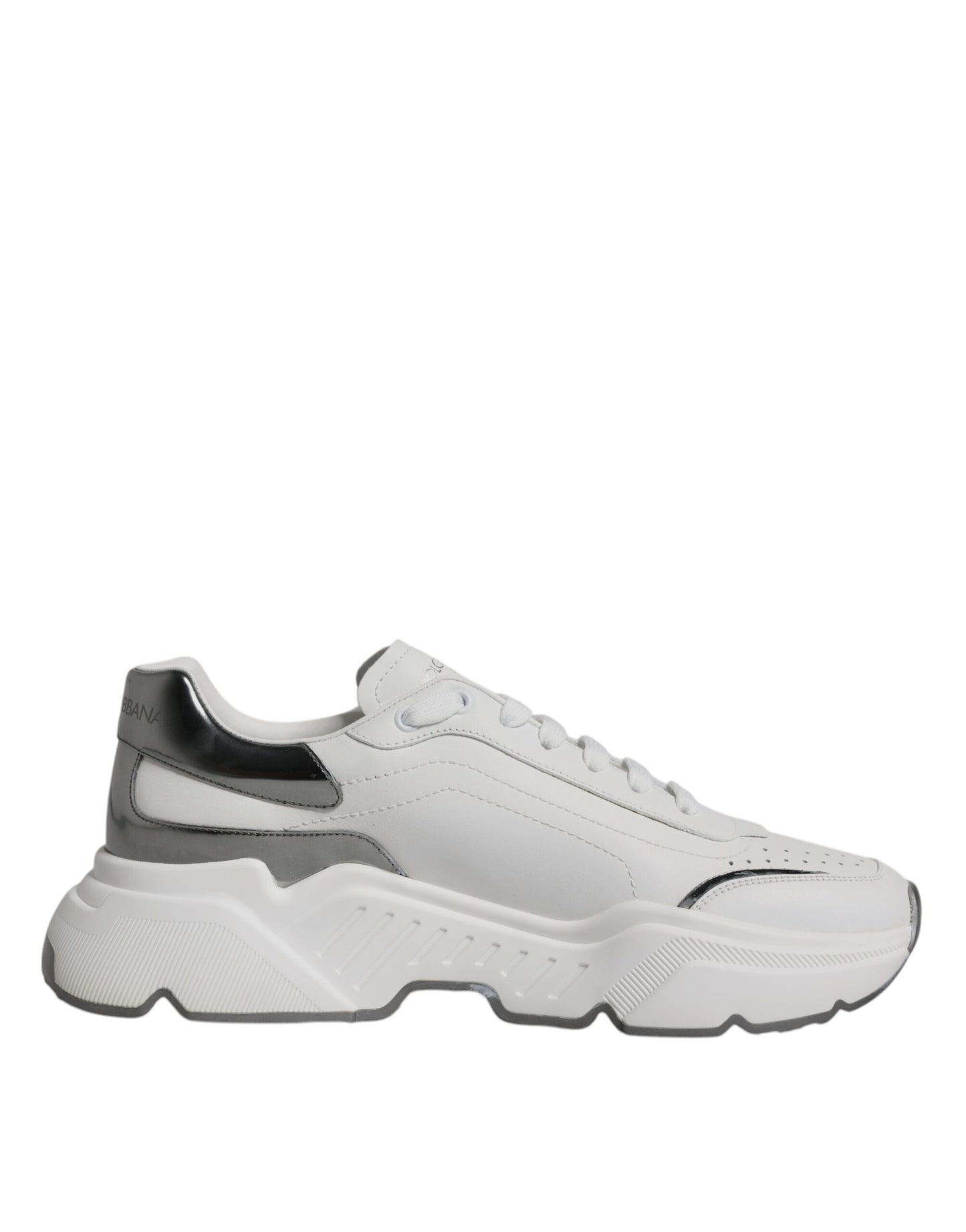 Dolce & Gabbana White Silver DAYMASTER Leather Sneakers Shoes