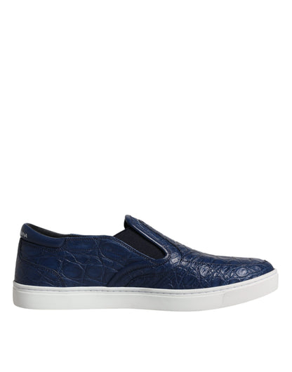 Dolce & Gabbana Blue Croc Exotic Leather Men Sneakers Shoes