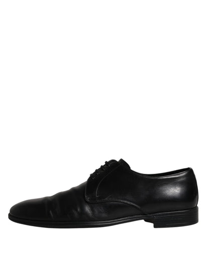 Dolce & Gabbana Black Leather Lace Up Men Derby Formal Shoes