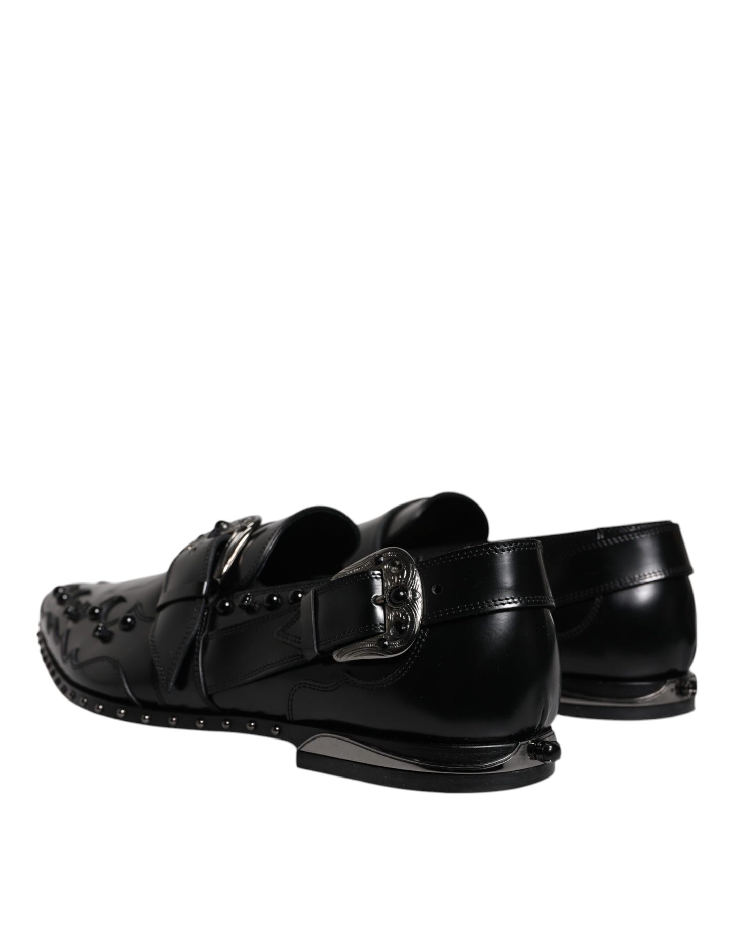 Dolce & Gabbana Black Embellished Derby Monk Strap Shoes