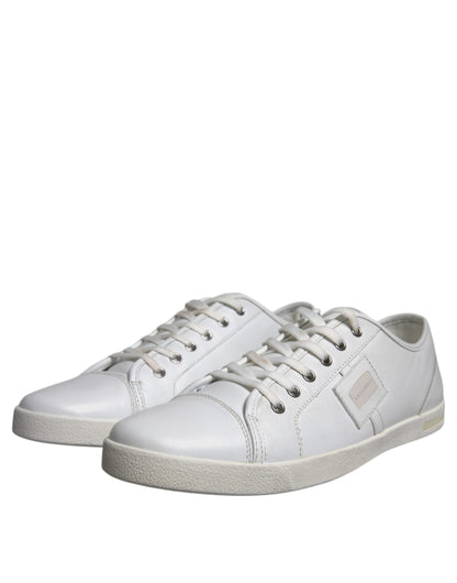 Dolce & Gabbana White Logo Leather Low Top Men Sneakers Shoes