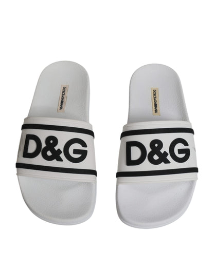 Dolce & Gabbana White Rubber Slides Sandals Beachwear Shoes