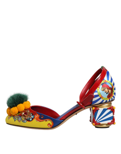 Dolce & Gabbana Multicolor Carretto Crystal Fur Sandals Shoes