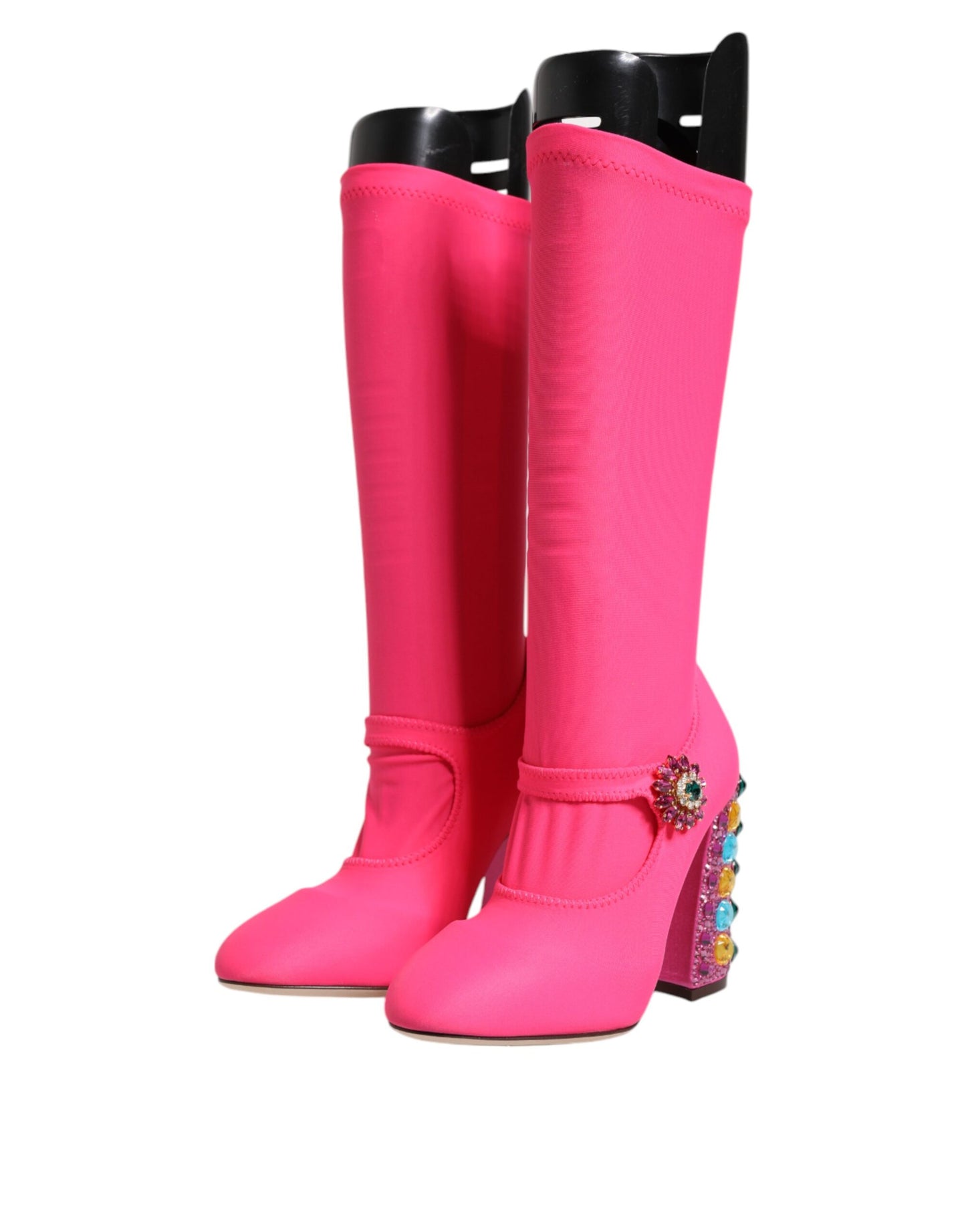 Dolce & Gabbana Pink Nylon Crystal Vally High Boots Shoes