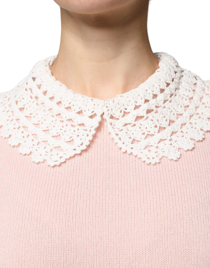 Dolce & Gabbana Pink Cashmere Collar Knitted Long Sleeves Top