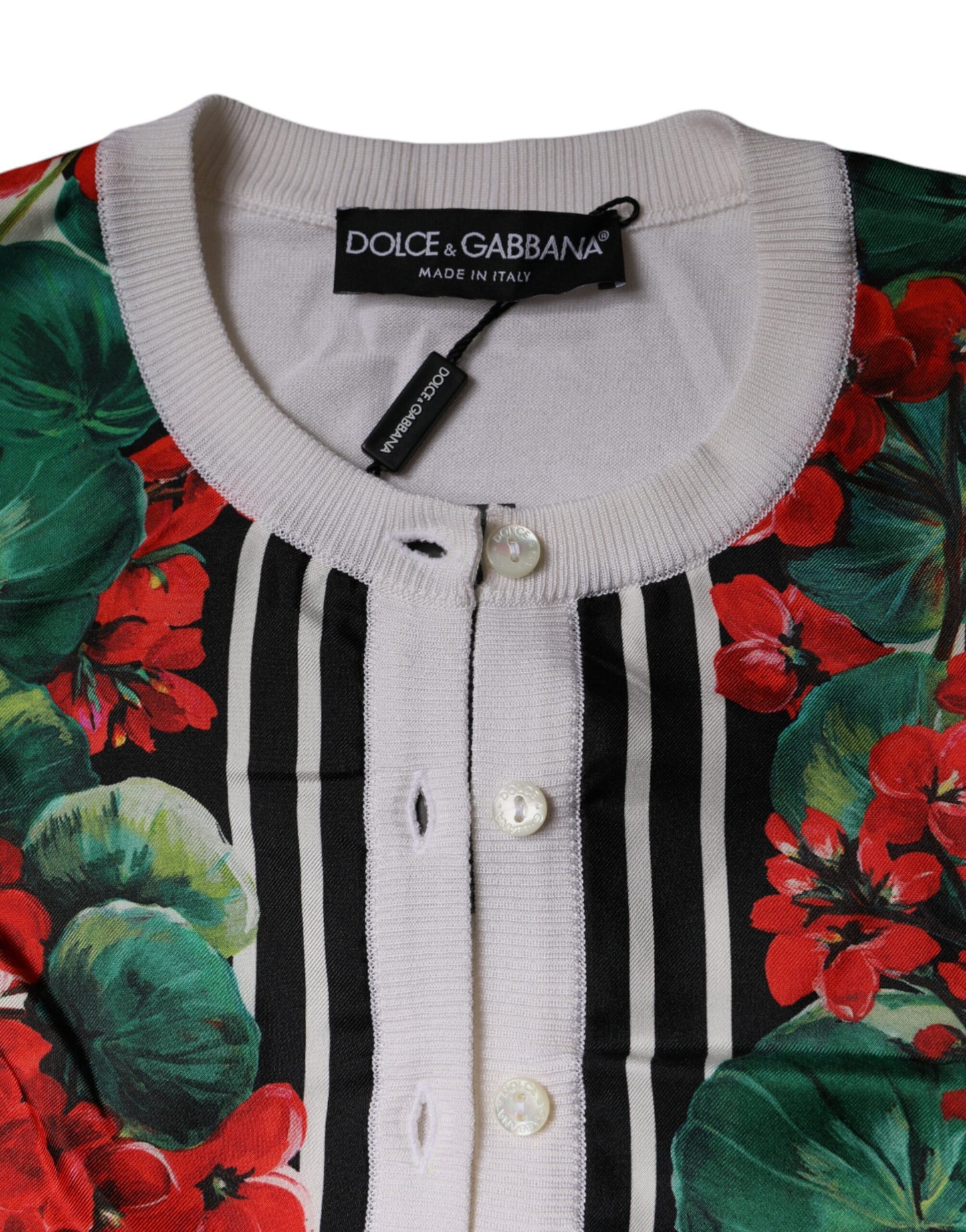 Dolce & Gabbana White Geranium Long Sleeves Cardigan Sweater