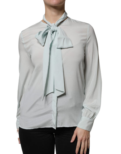 Ballantyne Light Blue Silk Ascot Collared Long Sleeves Top