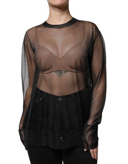 Dolce & Gabbana Black Sheer Long Sleeves Crewneck Blouse Top