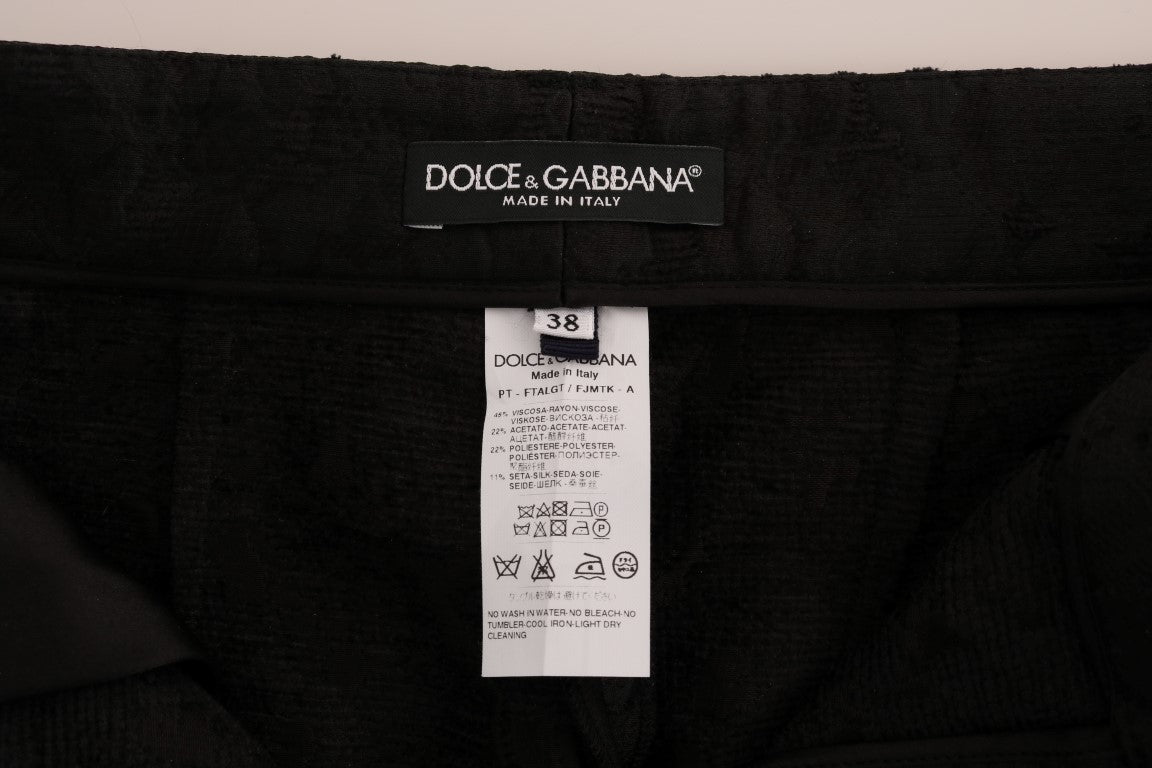 Pantaloni Capri in broccato floreale nero