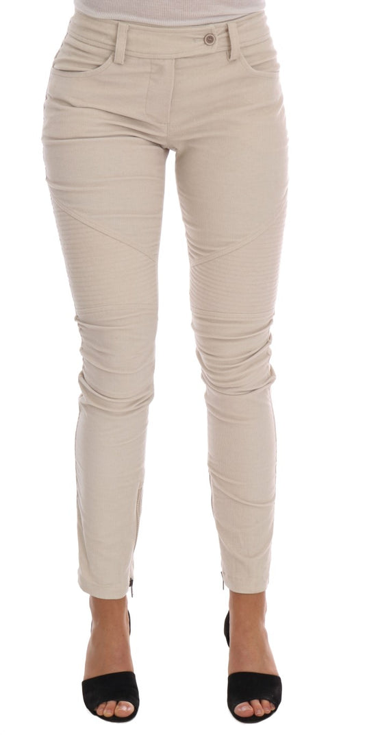 Beige Slim-Jeans-Cord-Röhrenhose