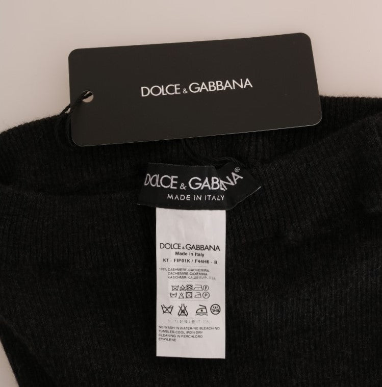 Collant elasticizzati a coste in cashmere grigio