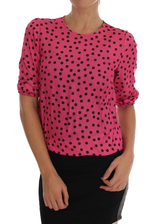 Blouse en soie rose à pois