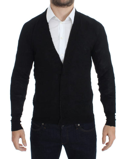 Cardigan con bottoni in lana pregiata nera