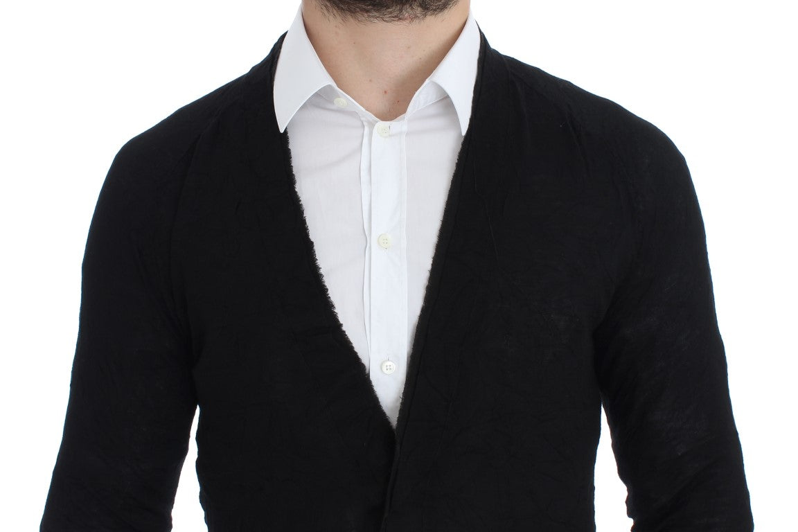 Cardigan con bottoni in lana pregiata nera