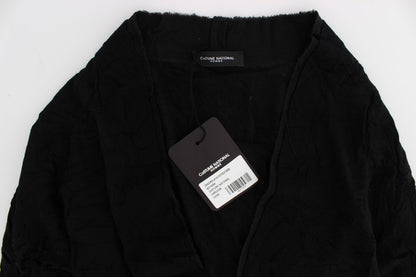 Cardigan con bottoni in lana pregiata nera