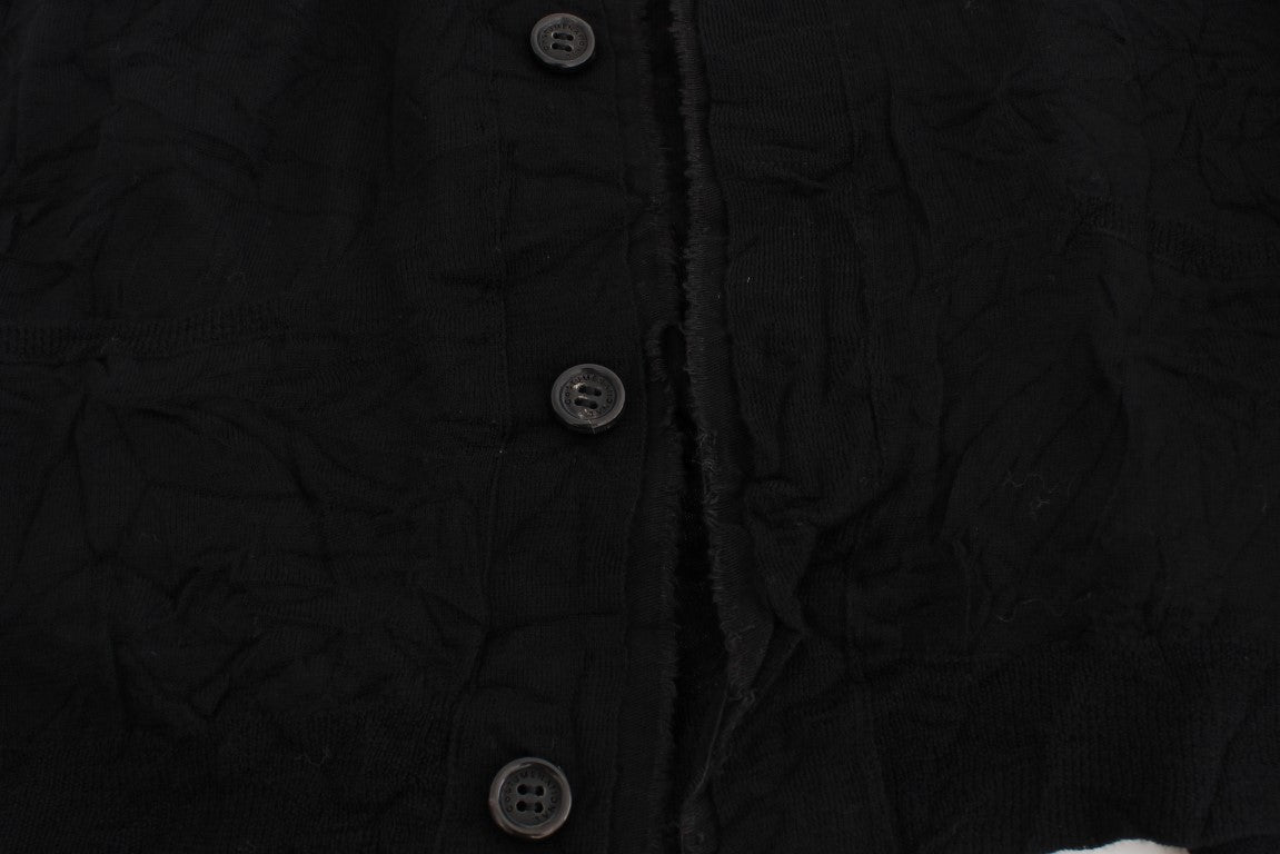 Cardigan con bottoni in lana pregiata nera