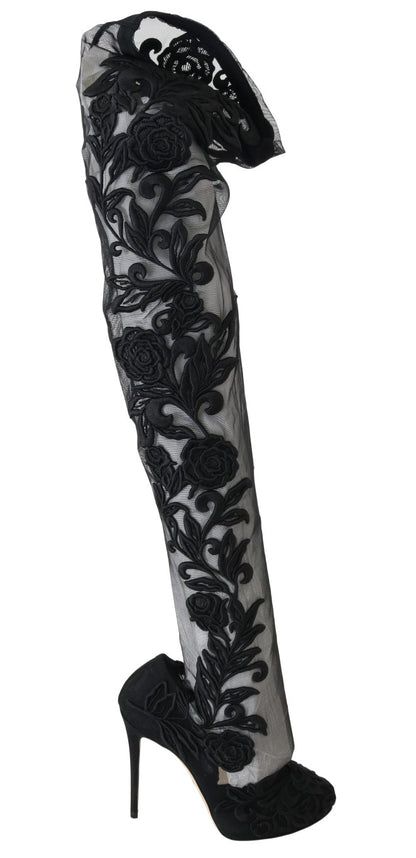 Embroidered Floral Over-Knee Boots