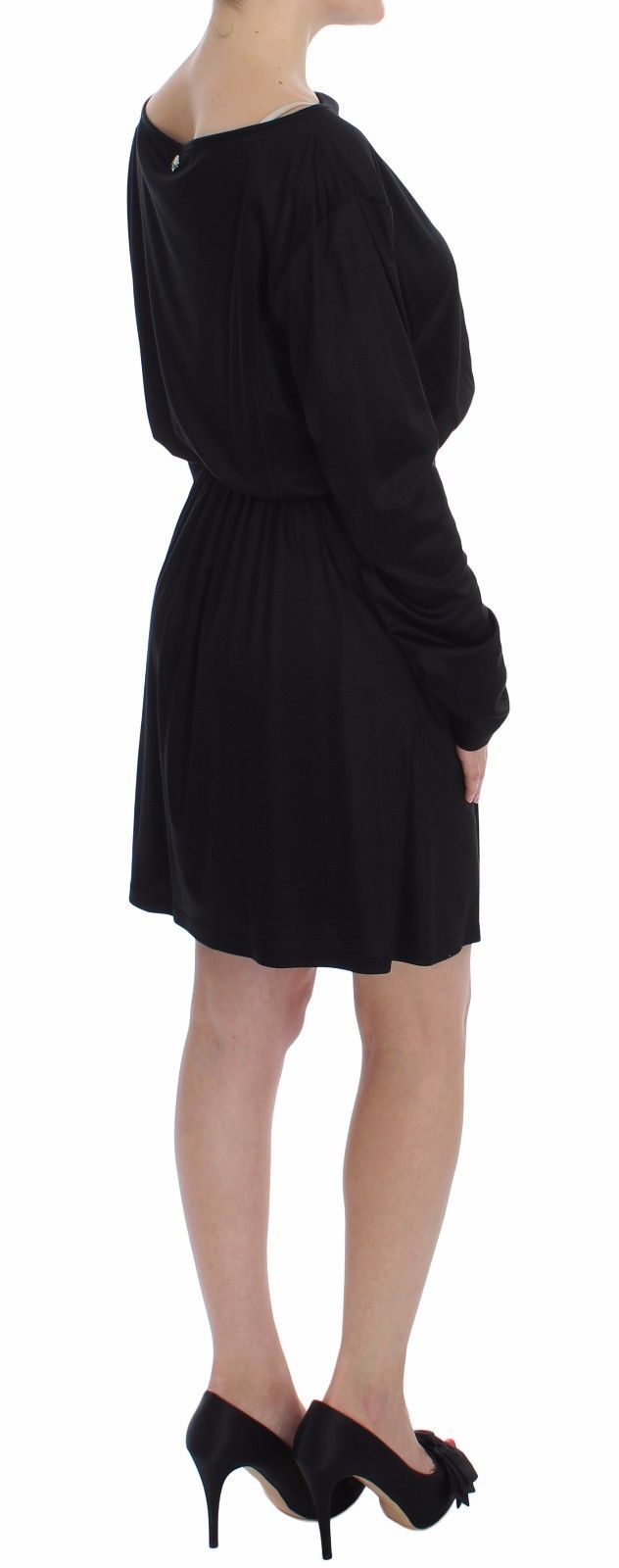 Robe droite aux genoux en soie et modal noire