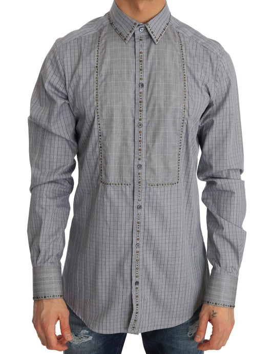 Chemise coupe slim en coton à carreaux gris GOLD