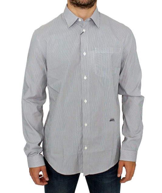 Camicia casual in cotone a righe grigie