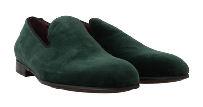 Mocassins pantoufles en cuir suédé vert