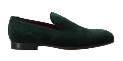 Mocassini con pantofola in pelle scamosciata verde